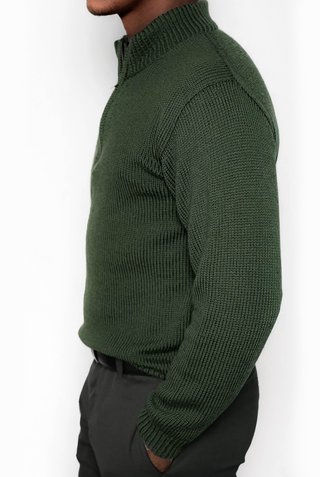 Men's half zip sweater knitted with the No 004 Knitting Pattern by Grivette Design